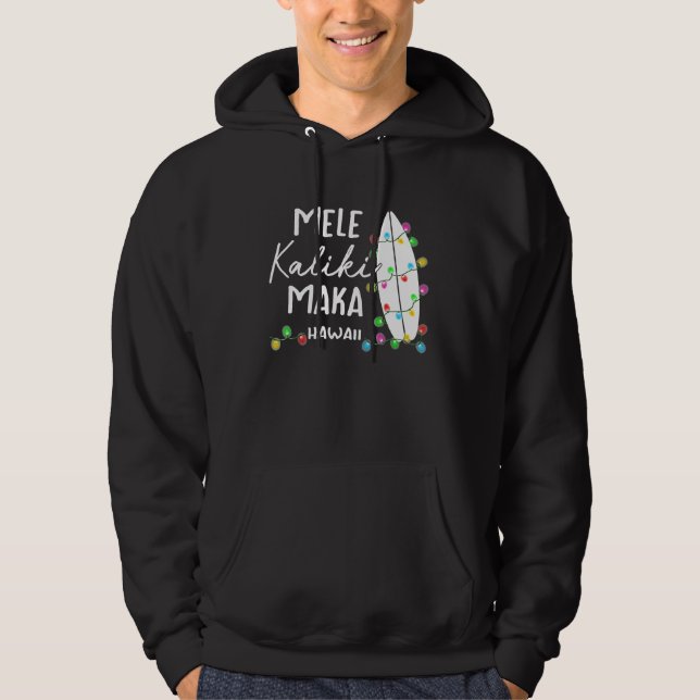 Hawaiian Christmas Gifts Mele Kalikimaka Surfboard Hoodie (Front)