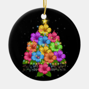 Hawaiian Christmas Hibiscus Flower Tree Hawaii Ceramic Ornament