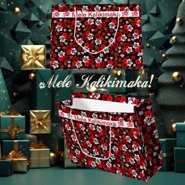 Hawaiian Christmas Hibiscus Large Gift Bag (Mele Kalikimaka Gift Bag)