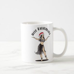 Hawaiian Christmas Hula Skirt Girl Santa Hat Mele Coffee Mug