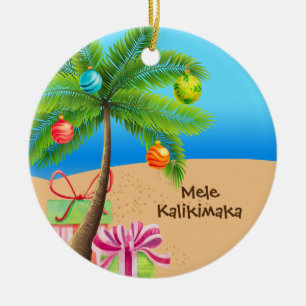 Hawaiian Christmas Island Greeting Ceramic Ornament