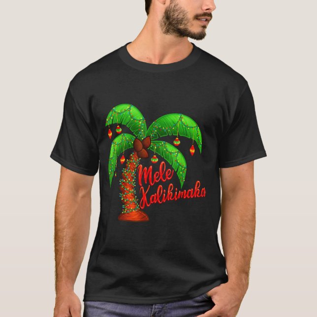 Hawaiian Christmas Mele Kalikimaka Coconut Tree  T-Shirt (Front)