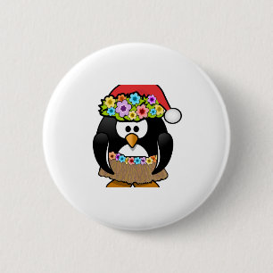 Hawaiian Christmas Penguin 6 Cm Round Badge