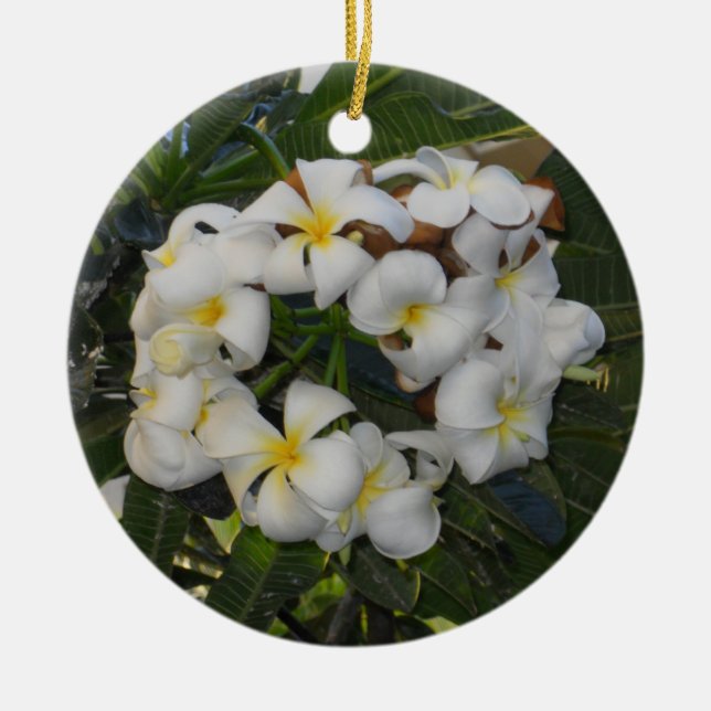 Hawaiian Christmas Plumeria Ceramic Tree Decoration (Front)