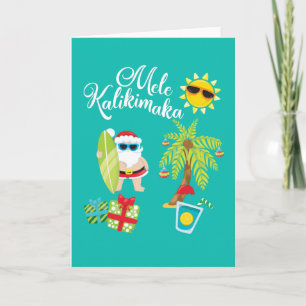 Hawaiian Christmas. Santa Claus Mele Kalikimaka. Holiday Card
