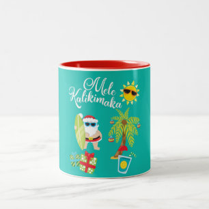 Hawaiian Christmas. Santa Claus  Mele Kalikimaka. Two-Tone Coffee Mug