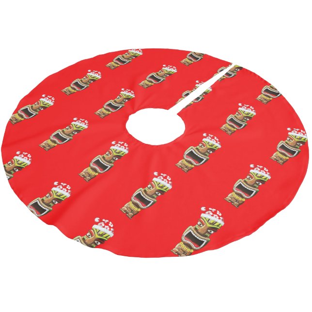 Hawaiian Christmas Santa Tiki Brushed Polyester Tree Skirt (Angled)