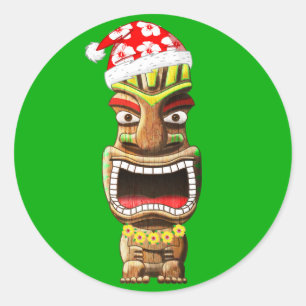 Hawaiian Christmas Santa Tiki Classic Round Sticker