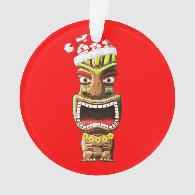 Hawaiian Christmas Santa Tiki Ornament (Front)