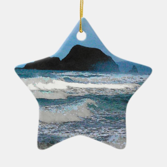 Hawaiian Coastal Island Ocean Tropical Paradise Ceramic Tree Decoration (Front)