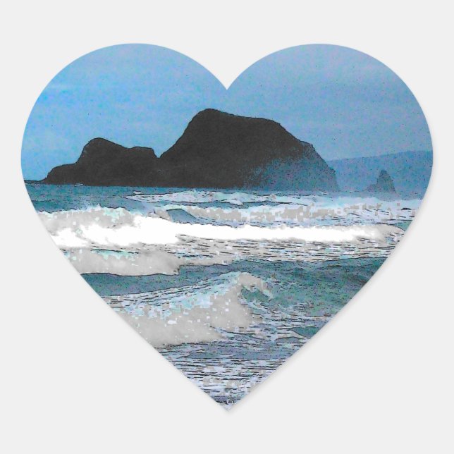 Hawaiian Coastal Island Ocean Tropical Paradise Heart Sticker (Front)