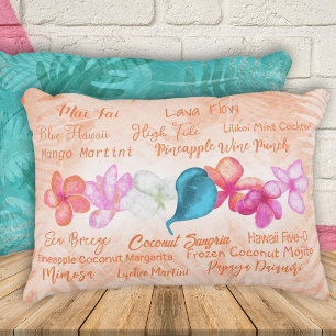 Hawaiian Cocktails Tropical Plumeria Flowers Accen Decorative Cushion