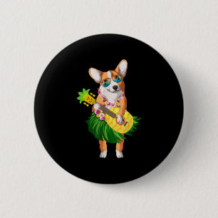 Hawaiian Corgi Dog & Pineapple Ukulele Summer 6 Cm Round Badge