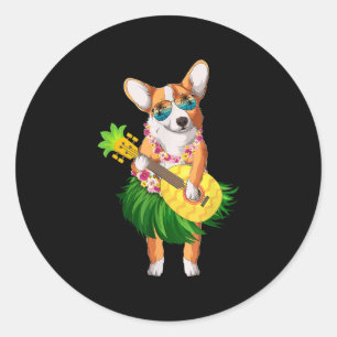 Hawaiian Corgi Dog & Pineapple Ukulele Summer Classic Round Sticker
