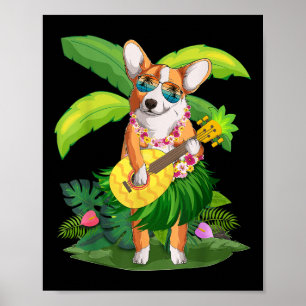 Hawaiian Corgi Dog & Pineapple Ukulele Summer Poster