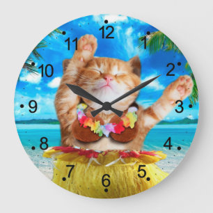 Hawaiian dancer cat large clock
