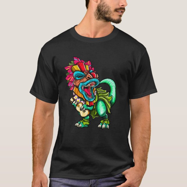 Hawaiian Dinosaur Rex Aloha Family Tiki Luau Party T-Shirt (Front)