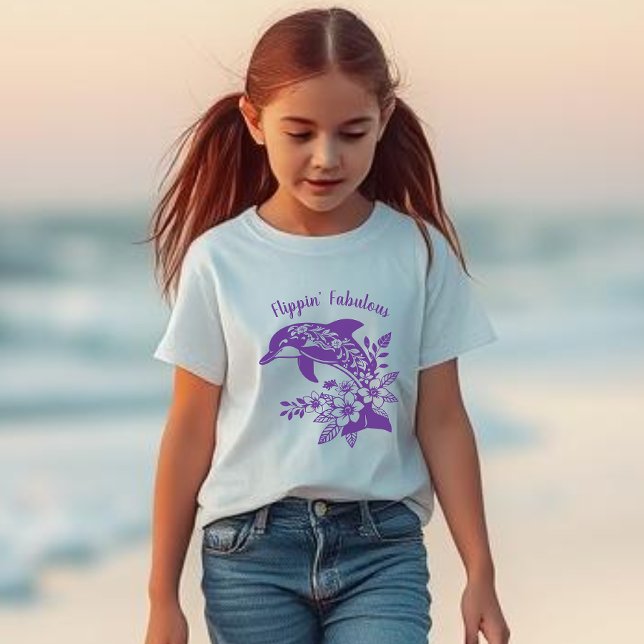 Hawaiian Dolphin Flippin’ Fabulous  T-Shirt (Dolphin Hawaiian Tropical Flowers, Flippin Fabulous, Summer Beach Fisherman Trend Fashion, kids
)