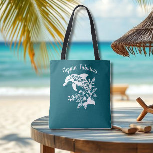 Hawaiian Dolphin-Flippin' Fabulous-Teal Tote Bag