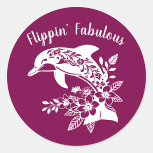 Hawaiian Dolphin Flippin Fabulous-Wine Colour Classic Round Sticker