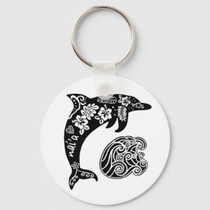 Hawaiian dolphin with wave key ring