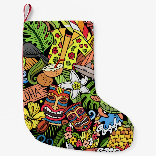 Hawaiian doodles: colourful, seamless cartoon patt small christmas stocking (Front)