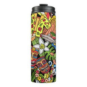 Hawaiian doodles: colourful, seamless cartoon patt thermal tumbler