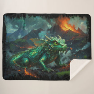 Hawaiian Dragon Warming Herself on Lava  Sherpa Blanket