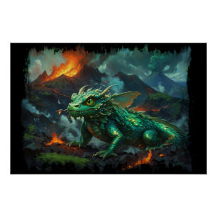 Hawaiian Dragon Warming Himself on Lava Poster