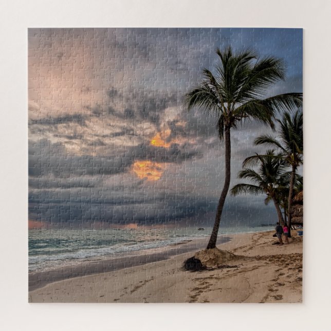 Hawaiian Exotic Beach Palm Trees & Sunrise Jigsaw Puzzle (Vertical)