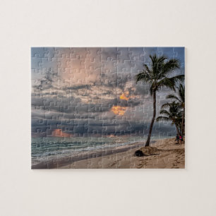 Hawaiian Exotic Beach Palm Trees & Sunrise Jigsaw Puzzle