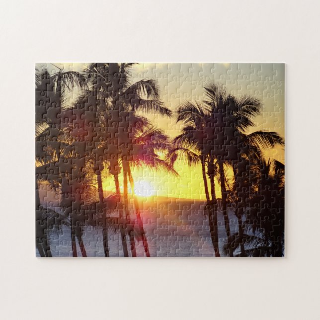 Hawaiian Exotic Beach Palm Trees Sunset Jigsaw Puzzle (Horizontal)