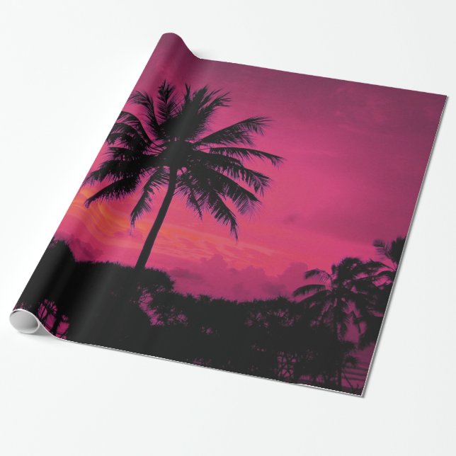 Hawaiian Exotic Palm Tree Silhouette Wrapping Paper (Unrolled)