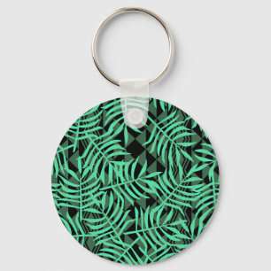 Hawaiian Exotic Tropical Palm Leaf Turquoise Black Key Ring