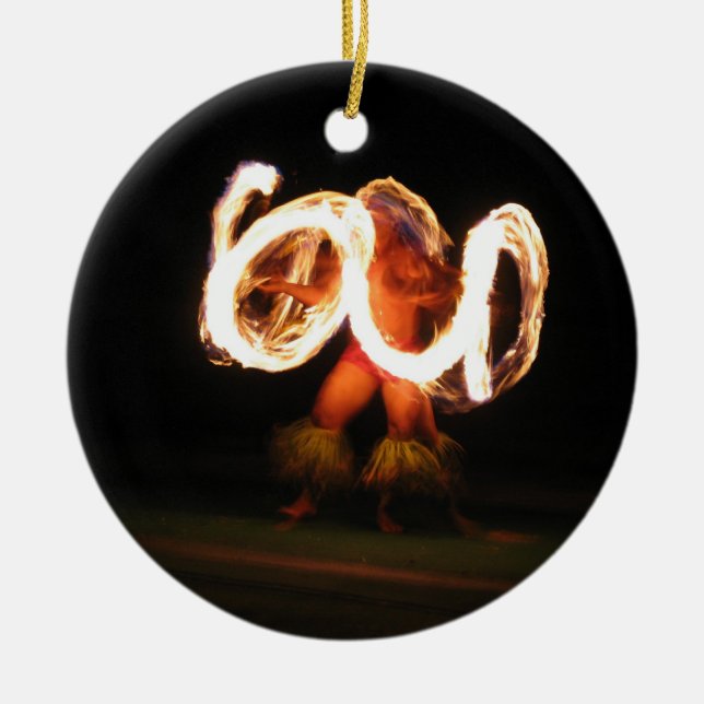 Hawaiian Fire Dance Ceramic Tree Decoration (Front)