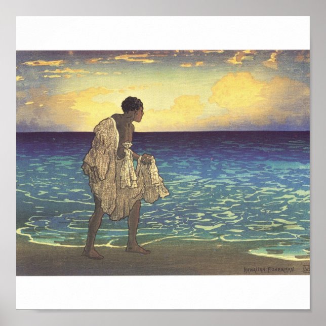 Hawaiian Fisherman, woodblock print (Front)