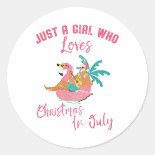 Hawaiian Flamingo Just A Girl Who Loves Christmas Classic Round Sticker
