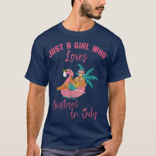 Hawaiian Flamingo Just A Girl Who Loves Christmas T-Shirt