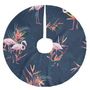Hawaiian Flamingo: Tropical Vintage Artwork Brushed Polyester Tree Skirt
