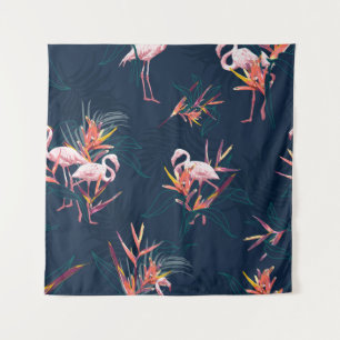 Hawaiian Flamingo: Tropical Vintage Artwork Tapestry