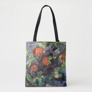 Hawaiian flora black and red Tote Bag