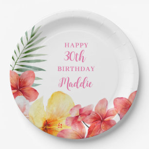 Hawaiian Floral Birthday  Paper Plate