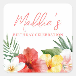 Hawaiian Floral Birthday Square Sticker
