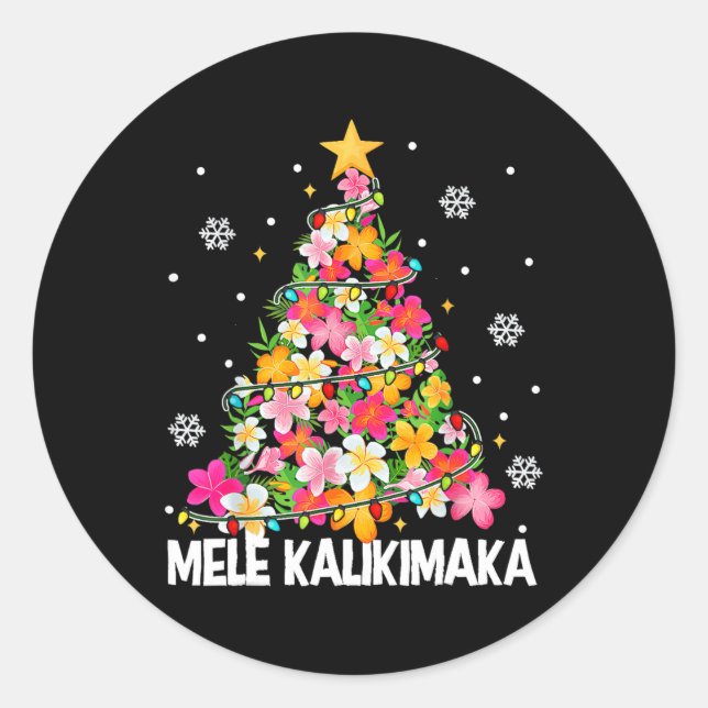 Hawaiian Floral Christmas Tree Mele Kalikimaka Tro Classic Round Sticker (Front)