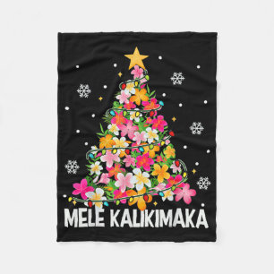Hawaiian Floral Christmas Tree Mele Kalikimaka Tro Fleece Blanket