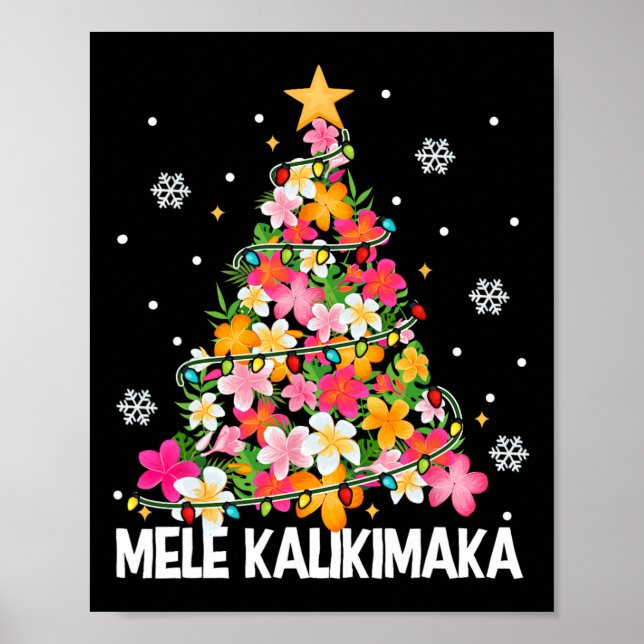 Hawaiian Floral Christmas Tree Mele Kalikimaka Tro Poster (Front)