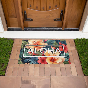 Hawaiian Floral Doormat - Modern Aloha Welcome