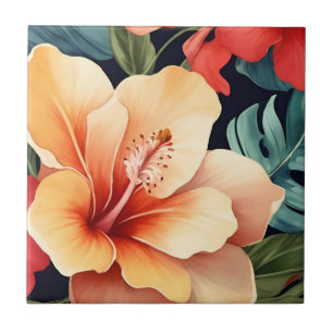 Hawaiian Floral Hibiscus Flower Ceramic Tile