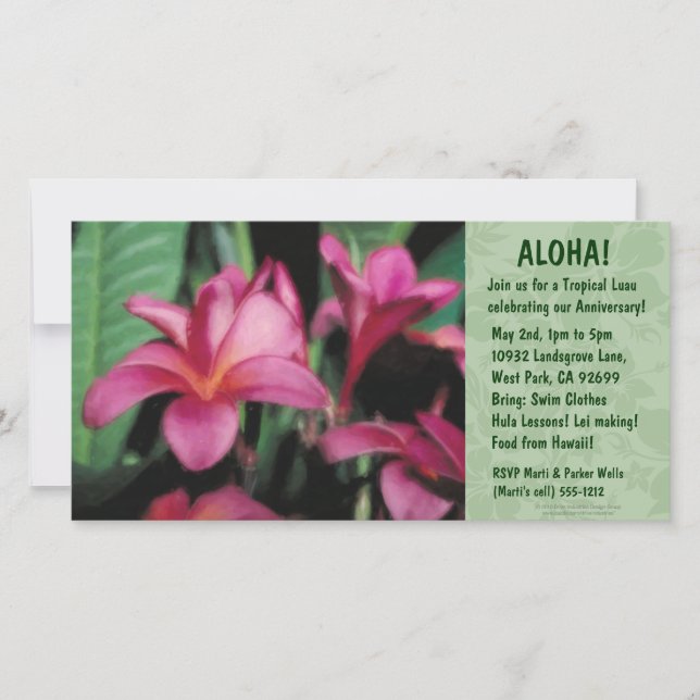 Hawaiian Floral Luau Invitations (Front)