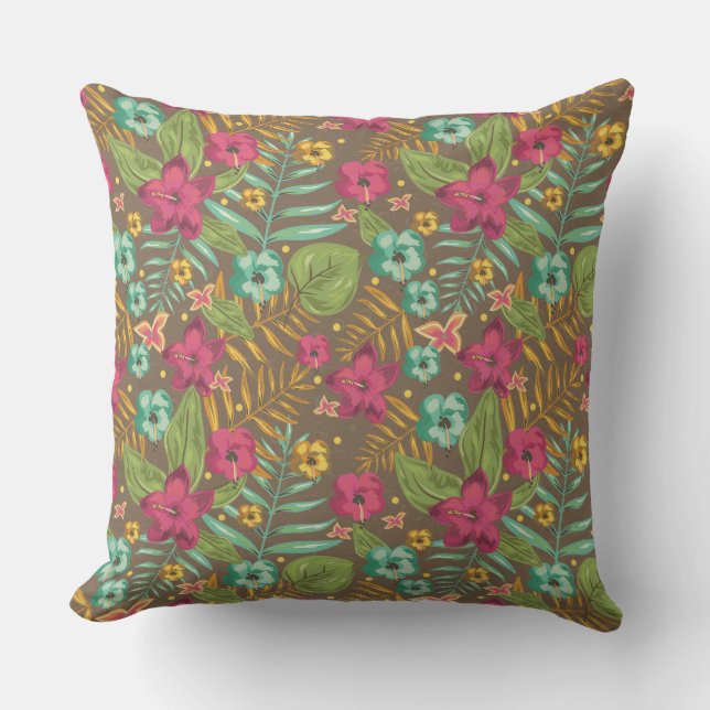 "Hawaiian Floral Outdoor Pillow" Cushion (Front)